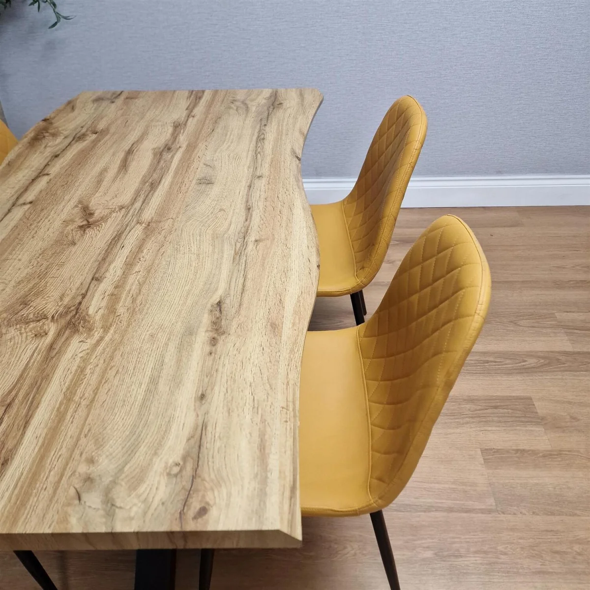 Modern Dining Table with 4 Mustard Gem pattern Faux Leather Chairs Kitchen Furniture - Brown – image 2