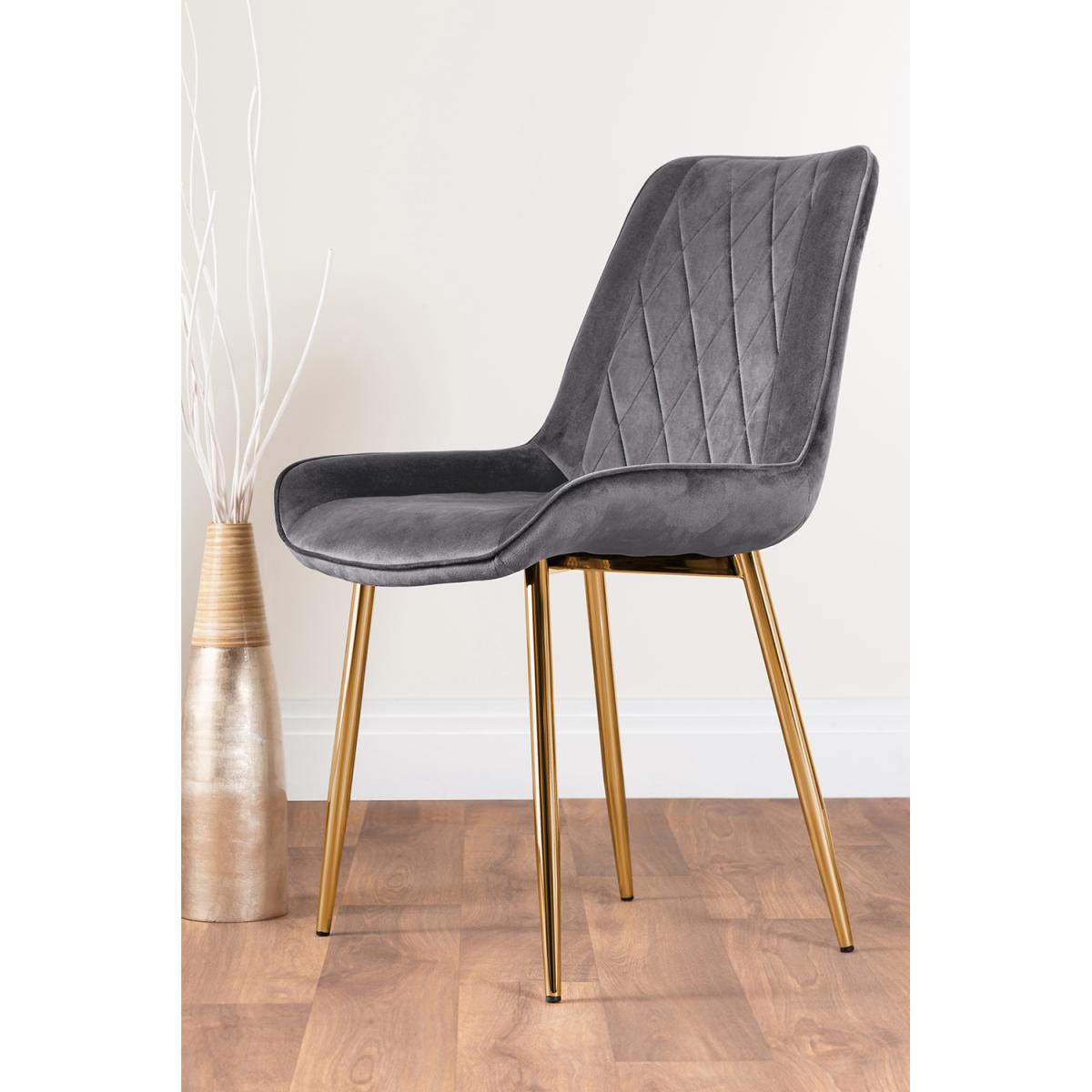 Taranto White High Gloss Dining Table and 6 Pesaro Gold Leg Chairs - Grey – image 2