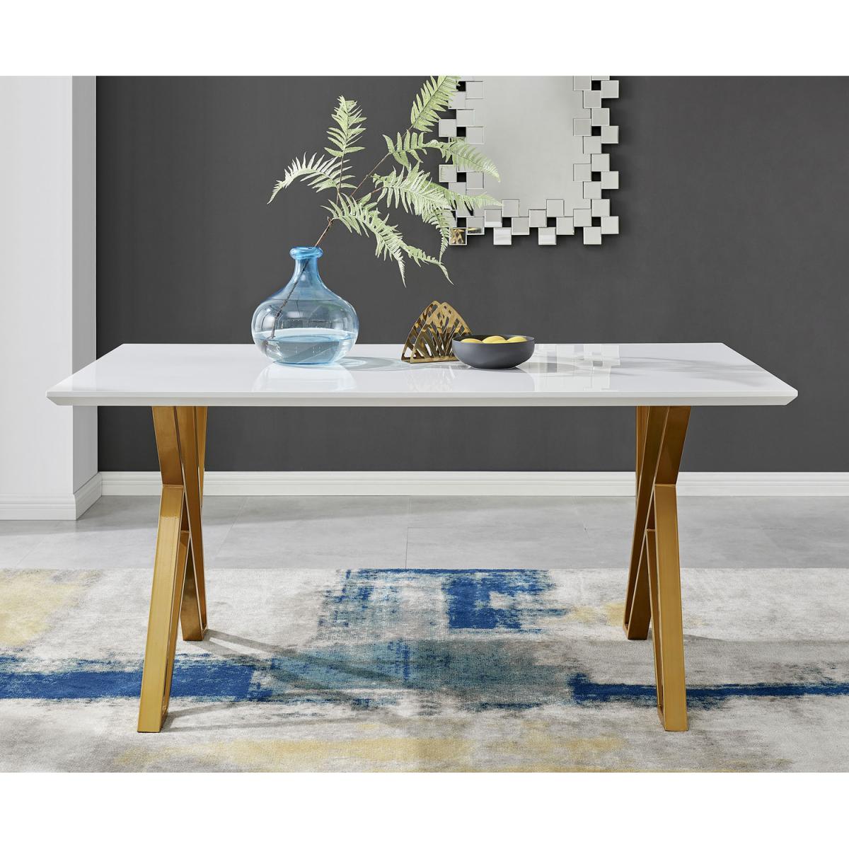 Taranto White High Gloss Dining Table and 6 Pesaro Gold Leg Chairs - Grey – image 11