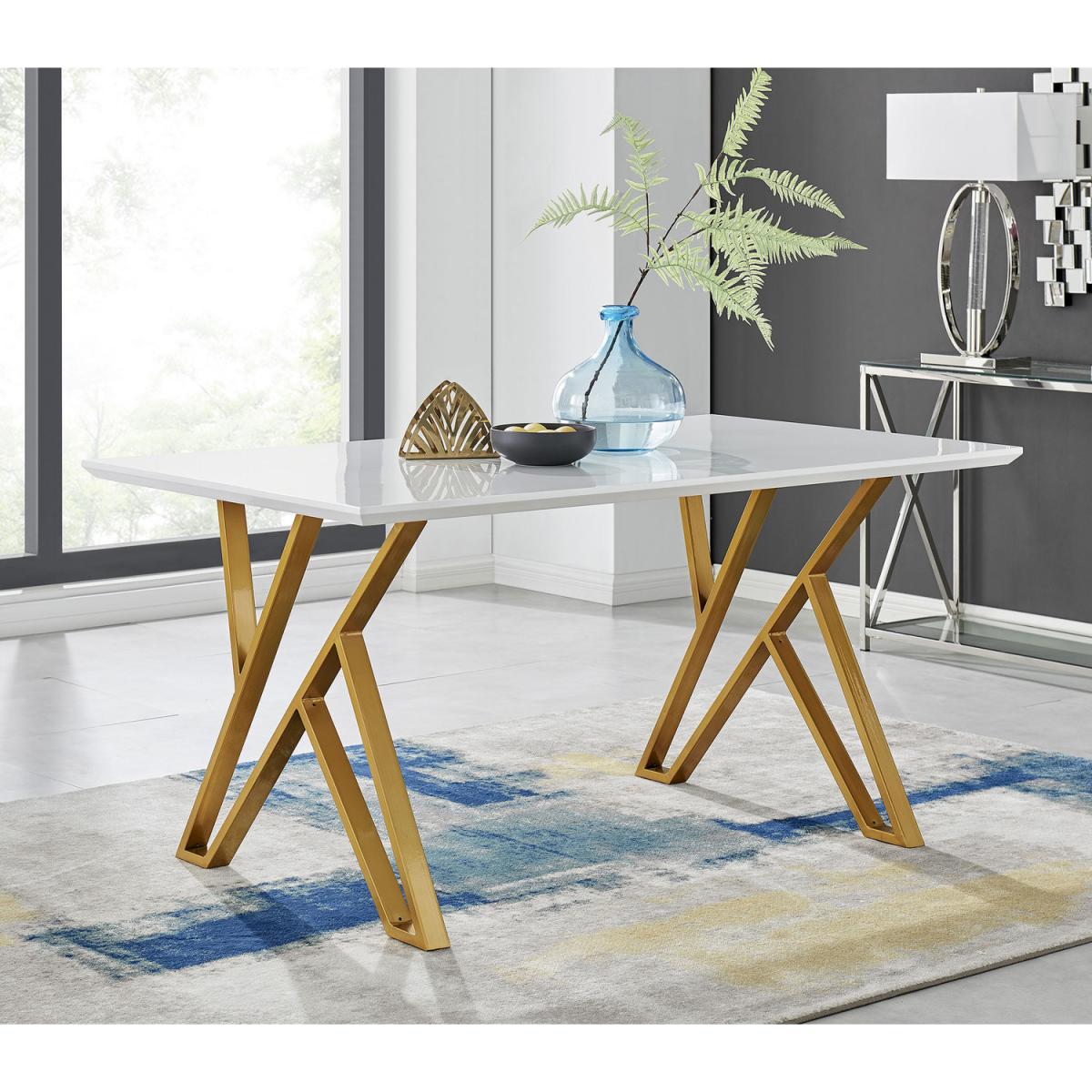 Taranto White High Gloss Dining Table and 6 Pesaro Gold Leg Chairs - Grey – image 12