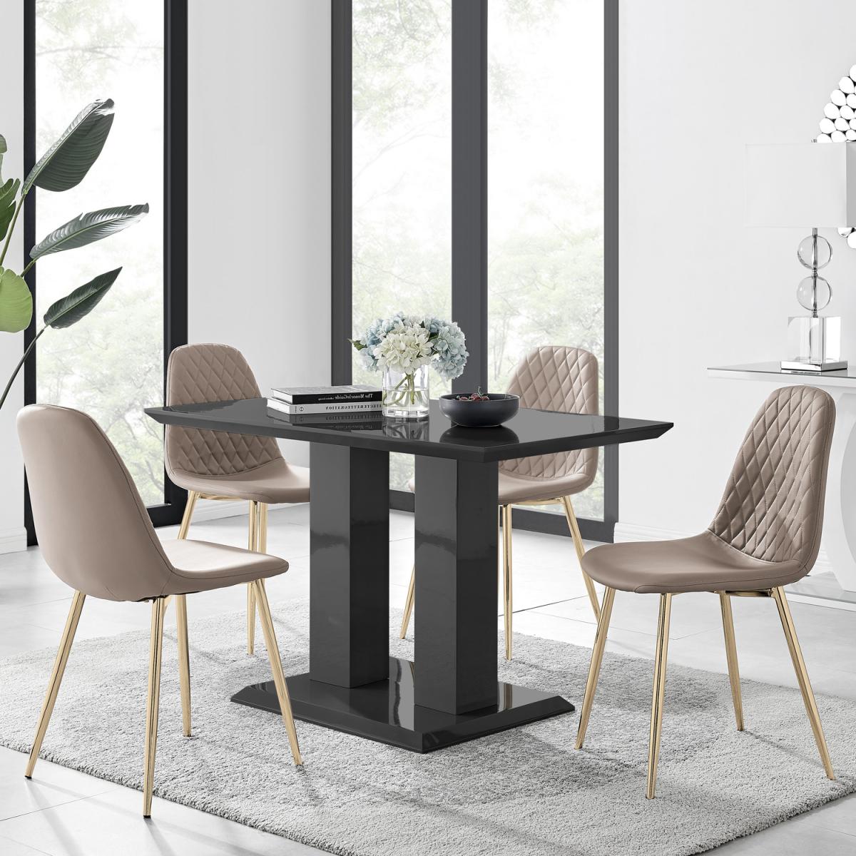 Imperia 4 Black Dining Table and 4 Corona Gold Leg Chairs - Black – image 11
