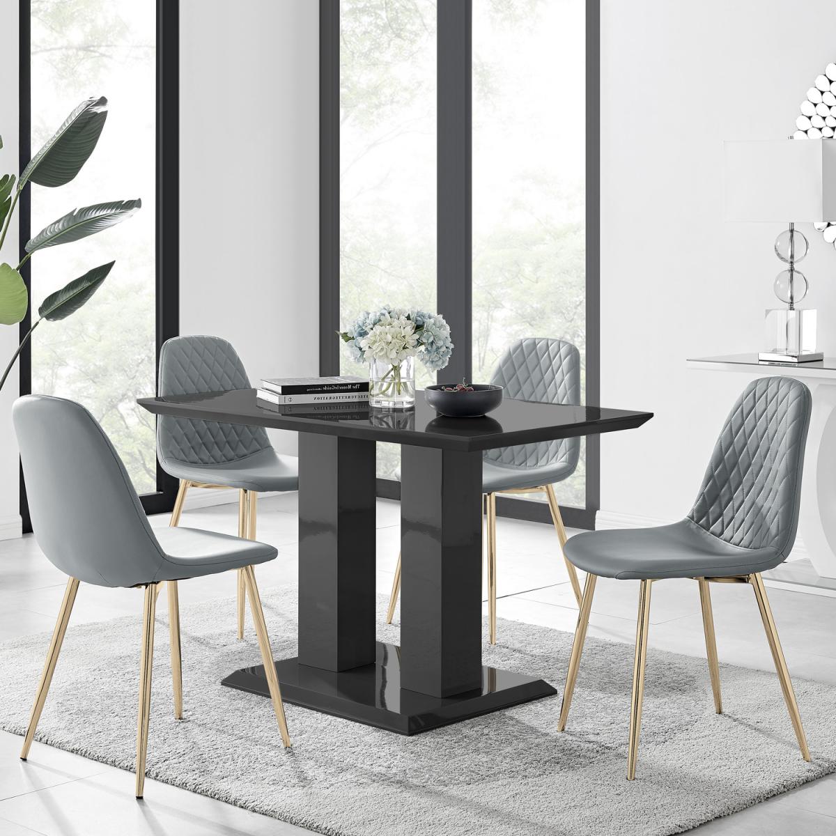 Imperia 4 Black Dining Table and 4 Corona Gold Leg Chairs - Black – image 8