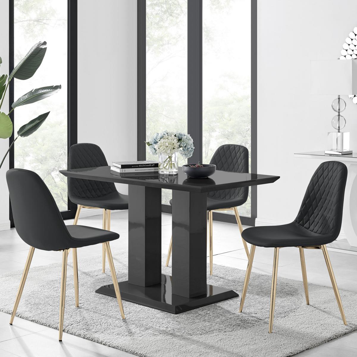 Imperia 4 Black Dining Table and 4 Corona Gold Leg Chairs - Black – image 10