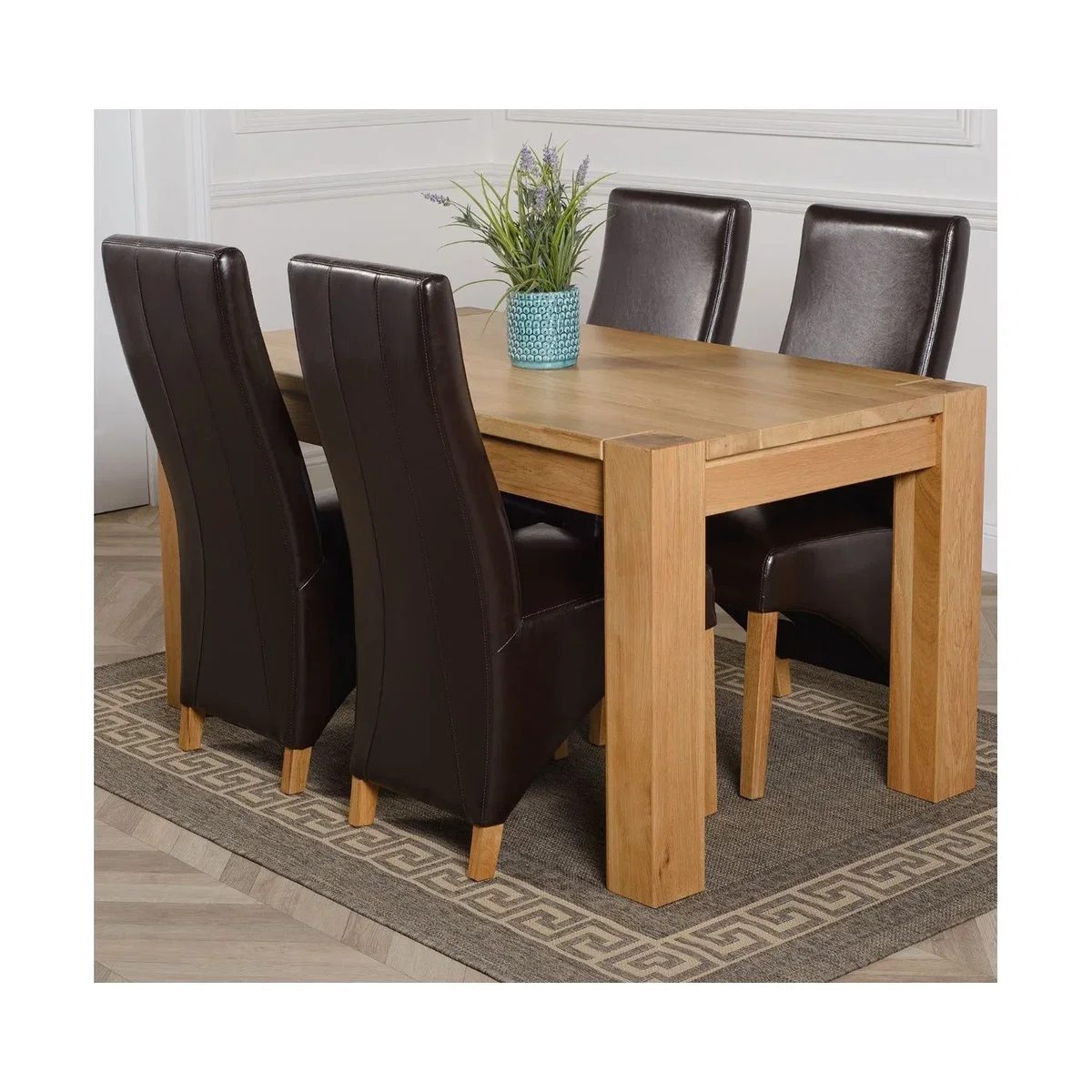 Kuba 150 x 85 cm Chunky Medium Oak Dining Table and 4 Lola Leather Chairs - Red – image 2