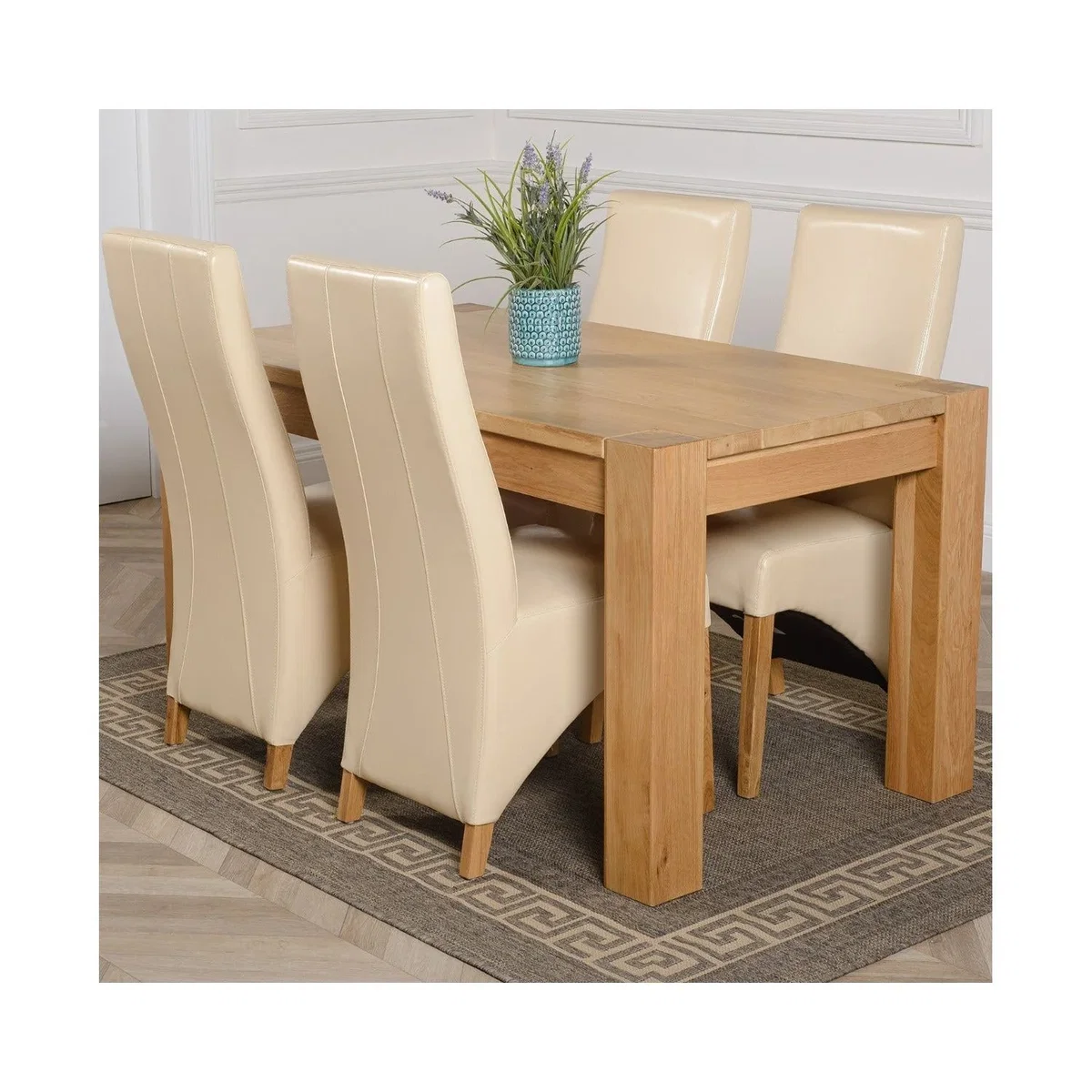 Kuba 150 x 85 cm Chunky Medium Oak Dining Table and 4 Lola Leather Chairs - Red – image 19
