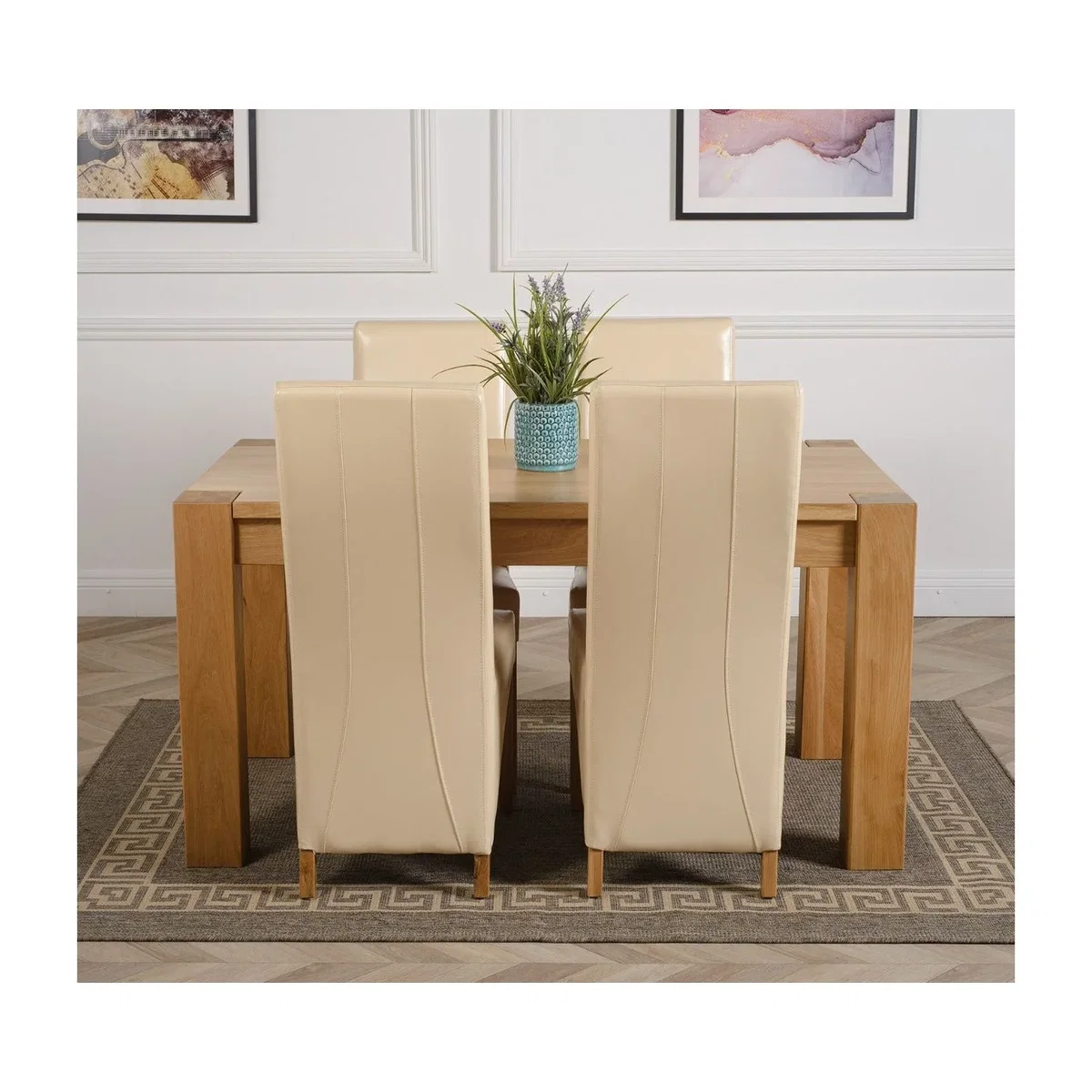 Kuba 150 x 85 cm Chunky Medium Oak Dining Table and 4 Lola Leather Chairs - Red – image 20