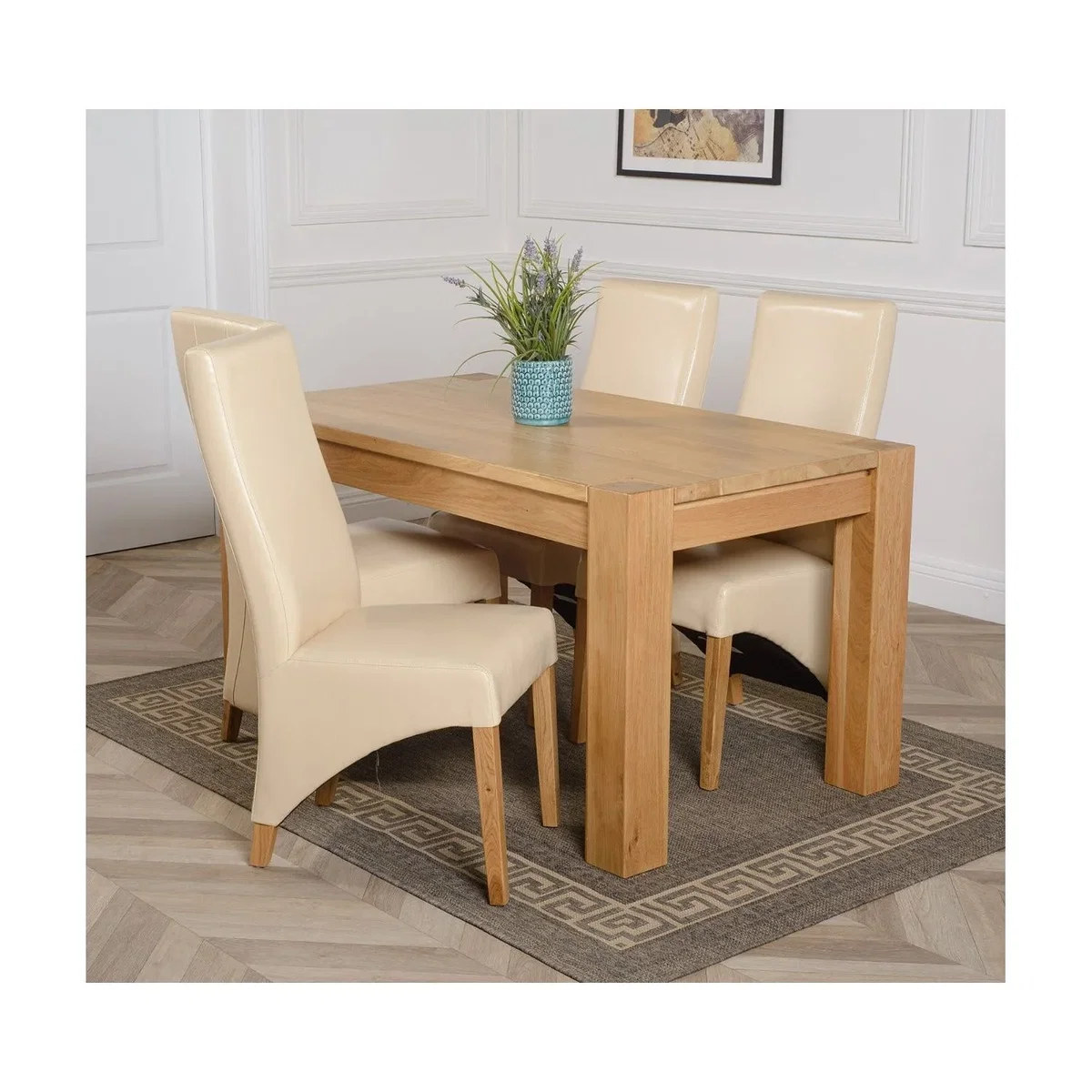 Kuba 150 x 85 cm Chunky Medium Oak Dining Table and 4 Lola Leather Chairs - Red – image 21