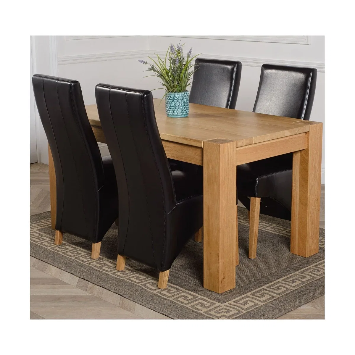 Kuba 150 x 85 cm Chunky Medium Oak Dining Table and 4 Lola Leather Chairs - Red – image 26