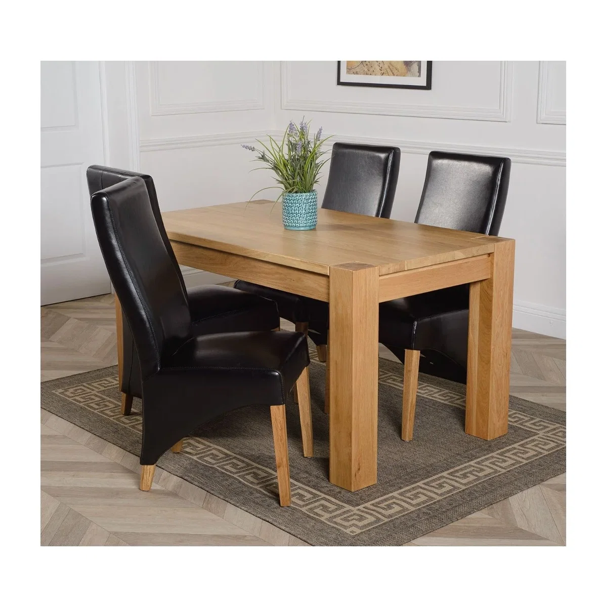 Kuba 150 x 85 cm Chunky Medium Oak Dining Table and 4 Lola Leather Chairs - Red – image 28