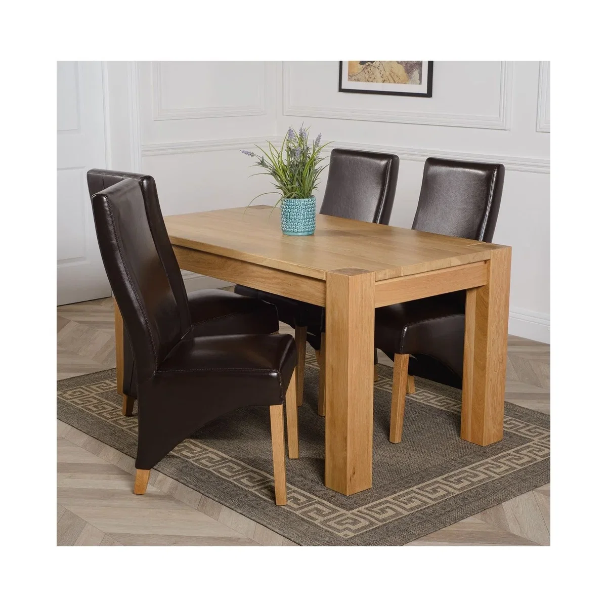 Kuba 150 x 85 cm Chunky Medium Oak Dining Table and 4 Lola Leather Chairs - Red – image 9