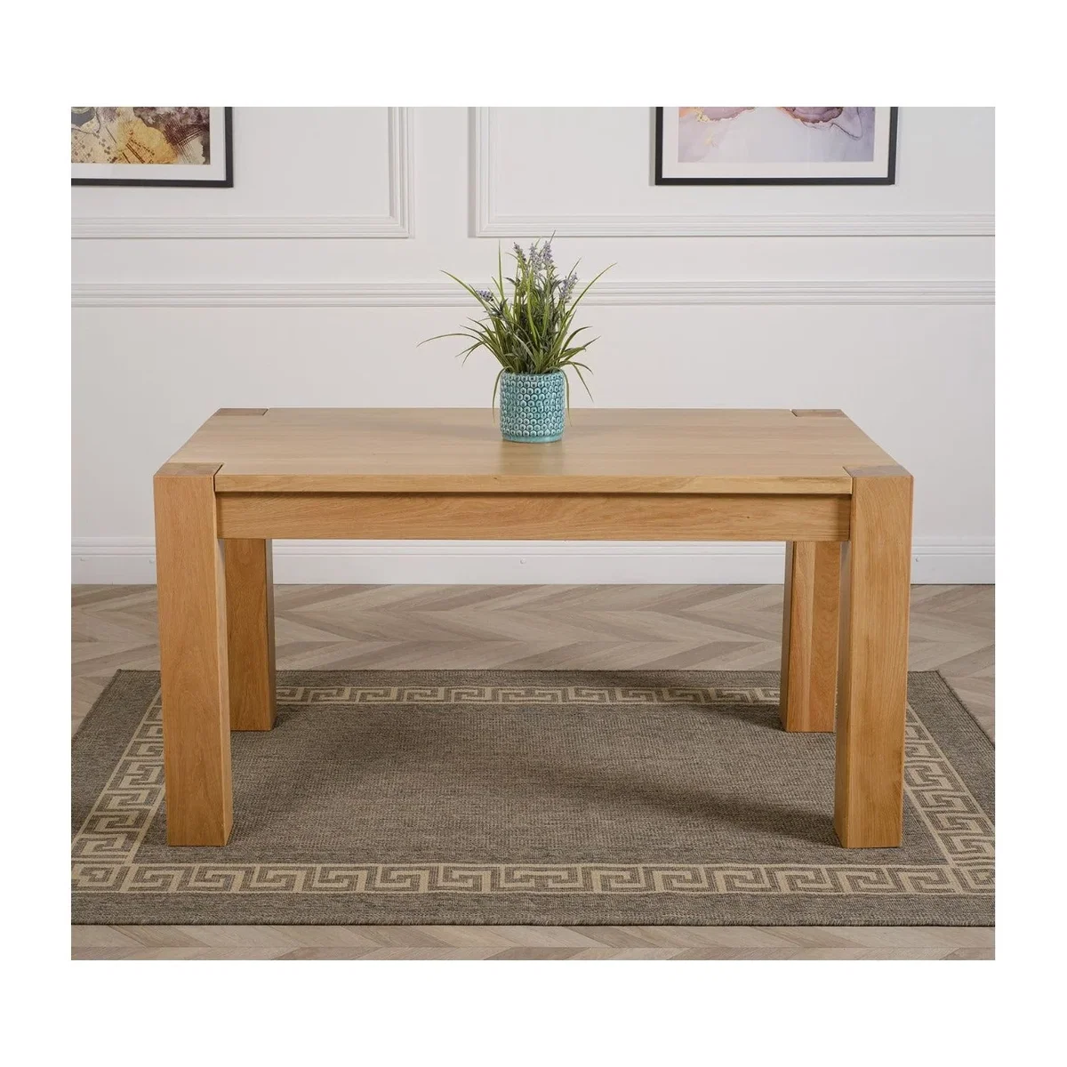 Kuba 150 x 85 cm Chunky Medium Oak Dining Table and 4 Lola Leather Chairs - Red – image 10