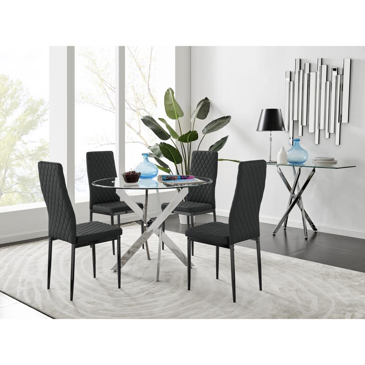 Novara 100cm Round Dining Table and 4 Milan Black Leg Chairs - Yellow – image 2