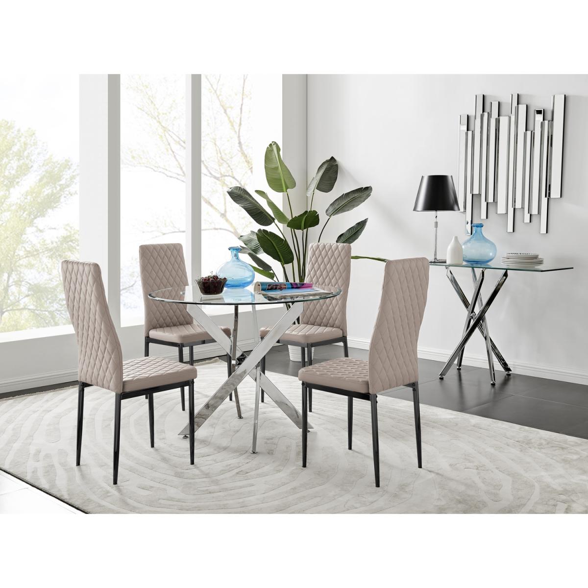 Novara 100cm Round Dining Table and 4 Milan Black Leg Chairs - Yellow – image 3