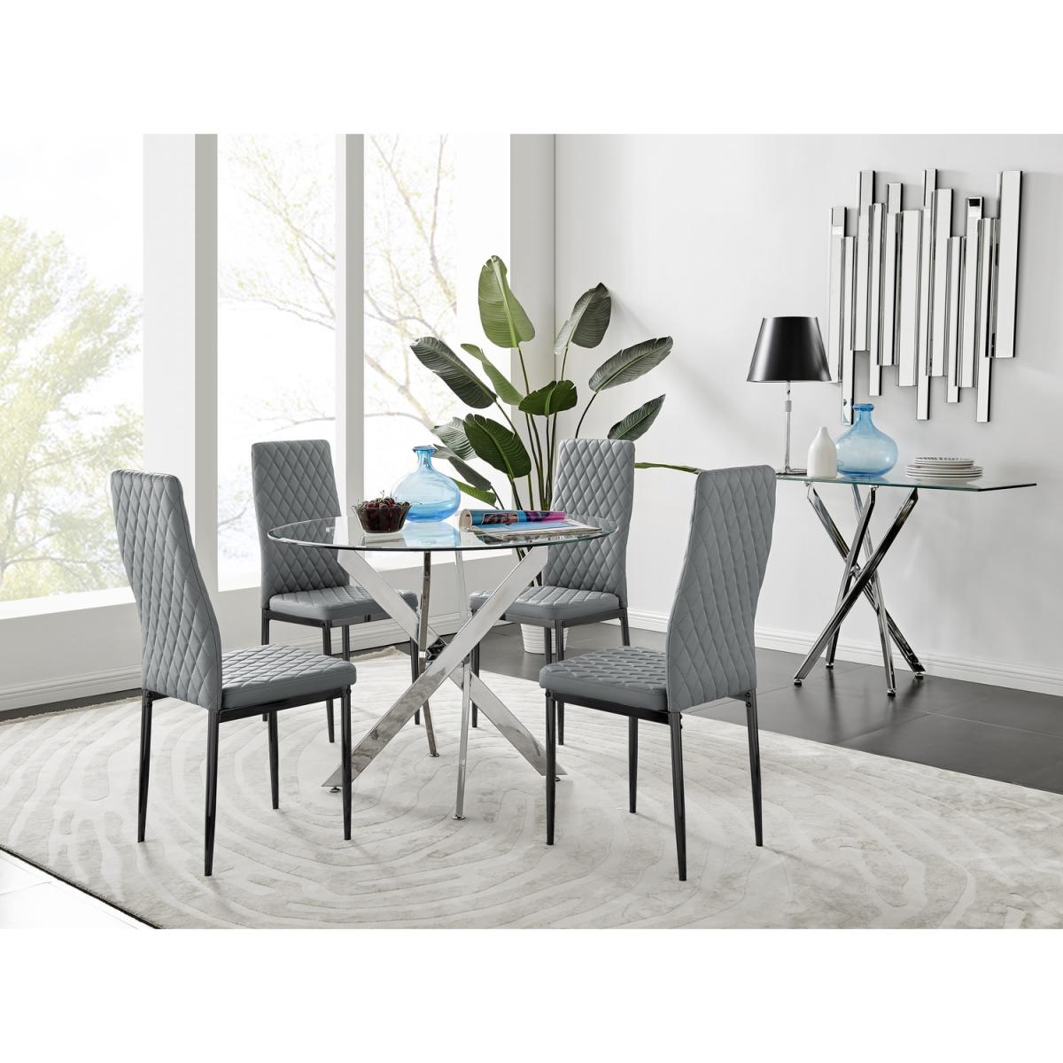 Novara 100cm Round Dining Table and 4 Milan Black Leg Chairs - Yellow – image 4