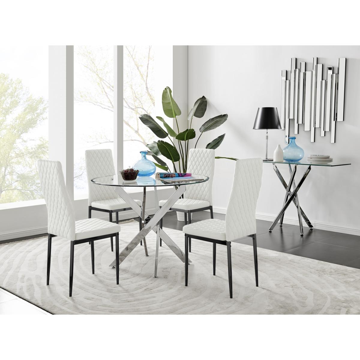 Novara 100cm Round Dining Table and 4 Milan Black Leg Chairs - Yellow – image 5