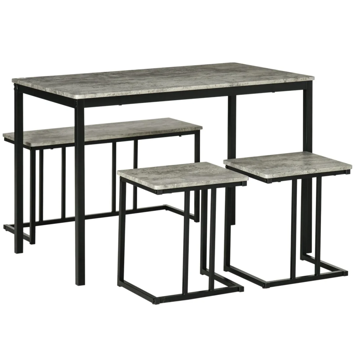 Suroso Metal and Wood Grey Concrete-Effect Dining Table and Bench Set for 4 – image 3
