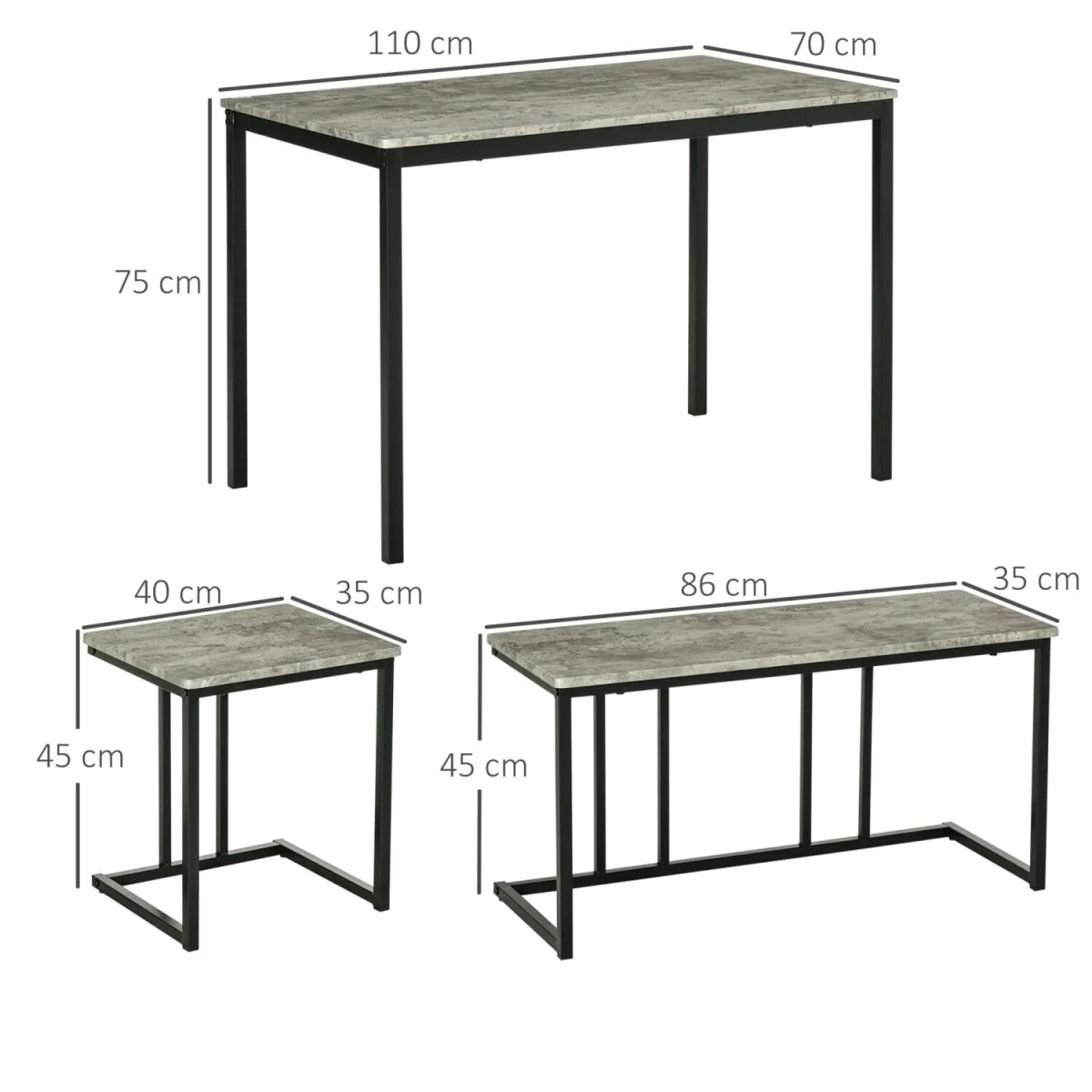 Suroso Metal and Wood Grey Concrete-Effect Dining Table and Bench Set for 4 – image 5