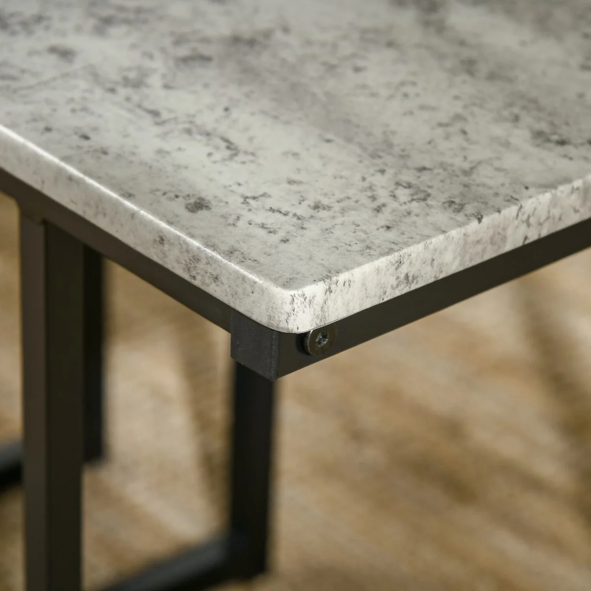 Suroso Metal and Wood Grey Concrete-Effect Dining Table and Bench Set for 4 – image 9