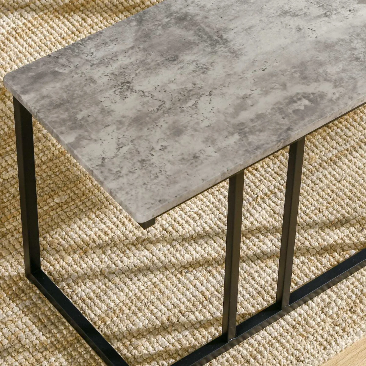 Suroso Metal and Wood Grey Concrete-Effect Dining Table and Bench Set for 4 – image 10