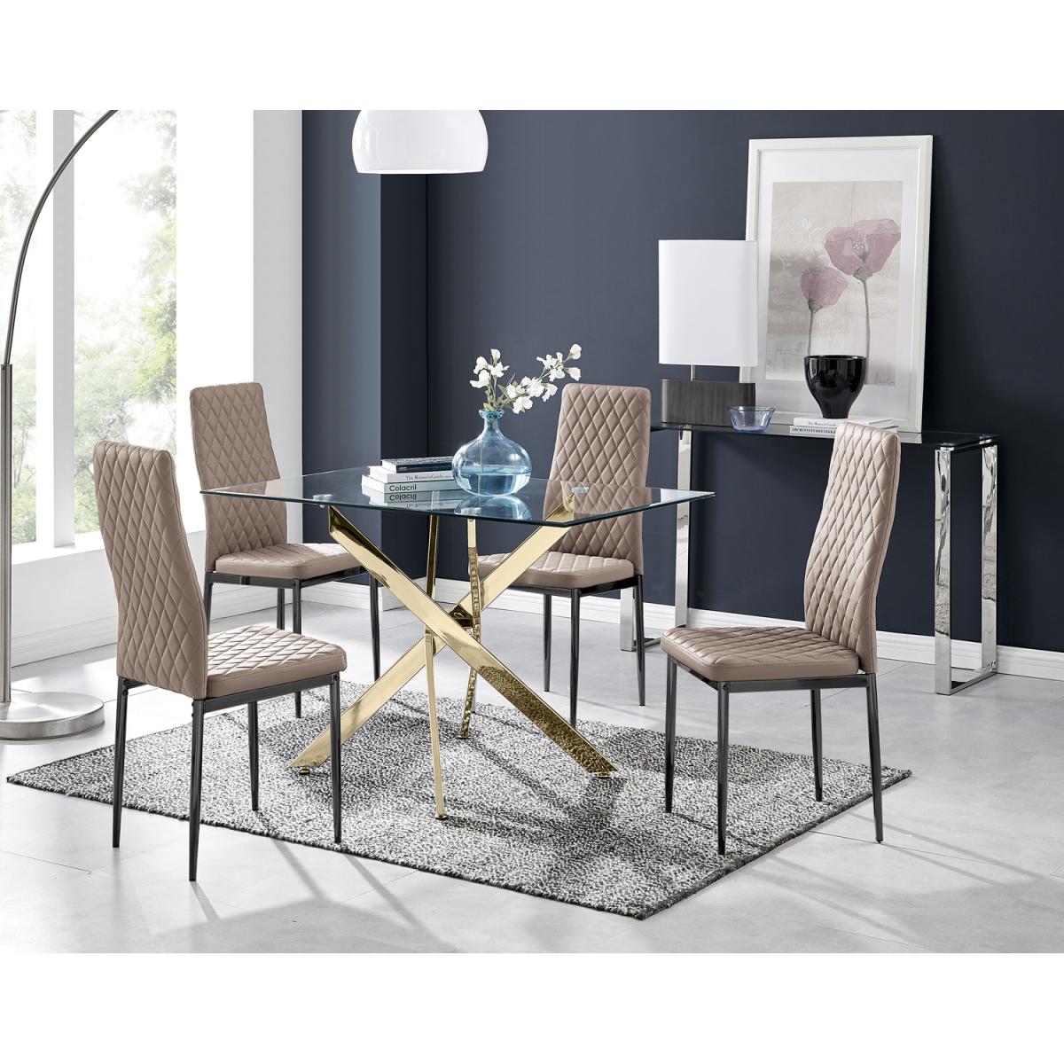 Leonardo 4 Gold Dining Table and 4 Milan Black Leg Chairs - Black – image 3