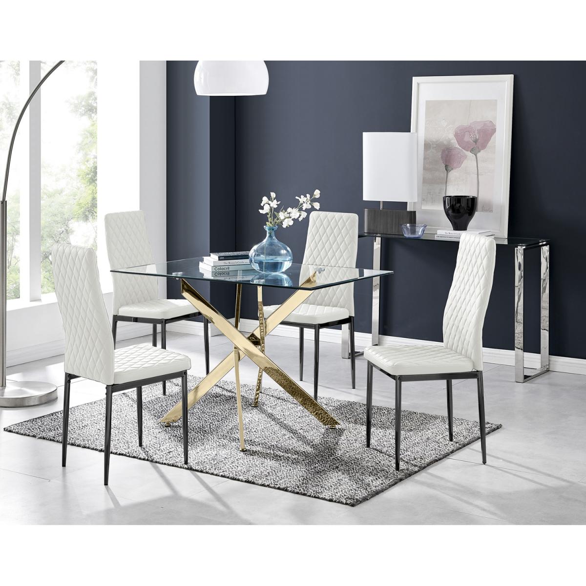 Leonardo 4 Gold Dining Table and 4 Milan Black Leg Chairs - Black – image 4