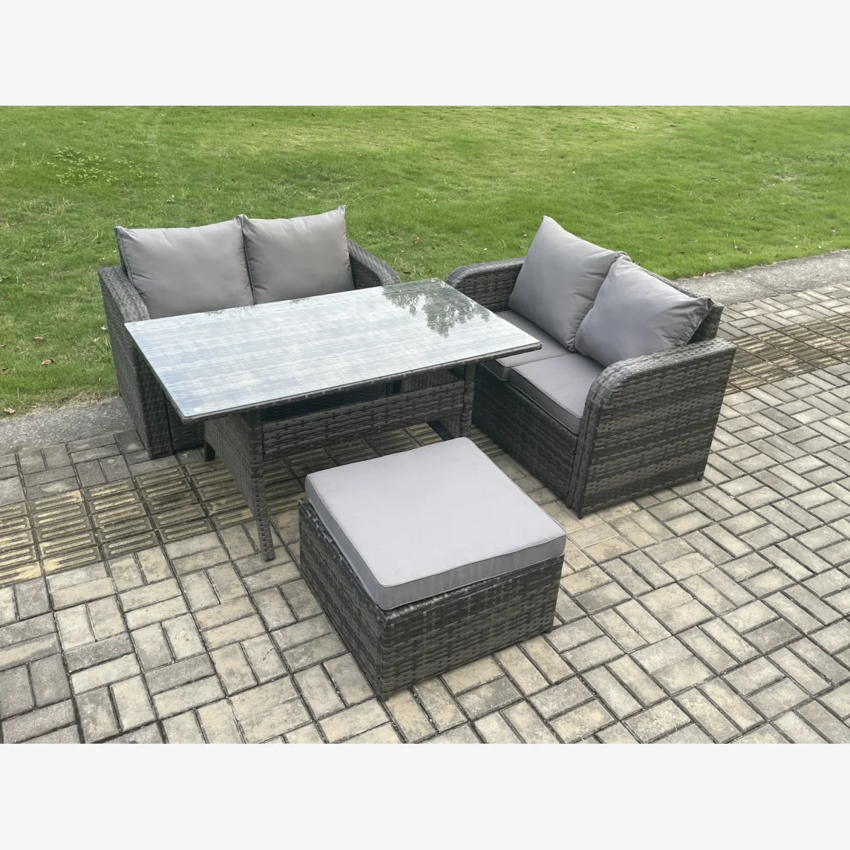 Fimous Rattan Patio Loveseat Dining Set with Footstool - Dark Grey – image 1