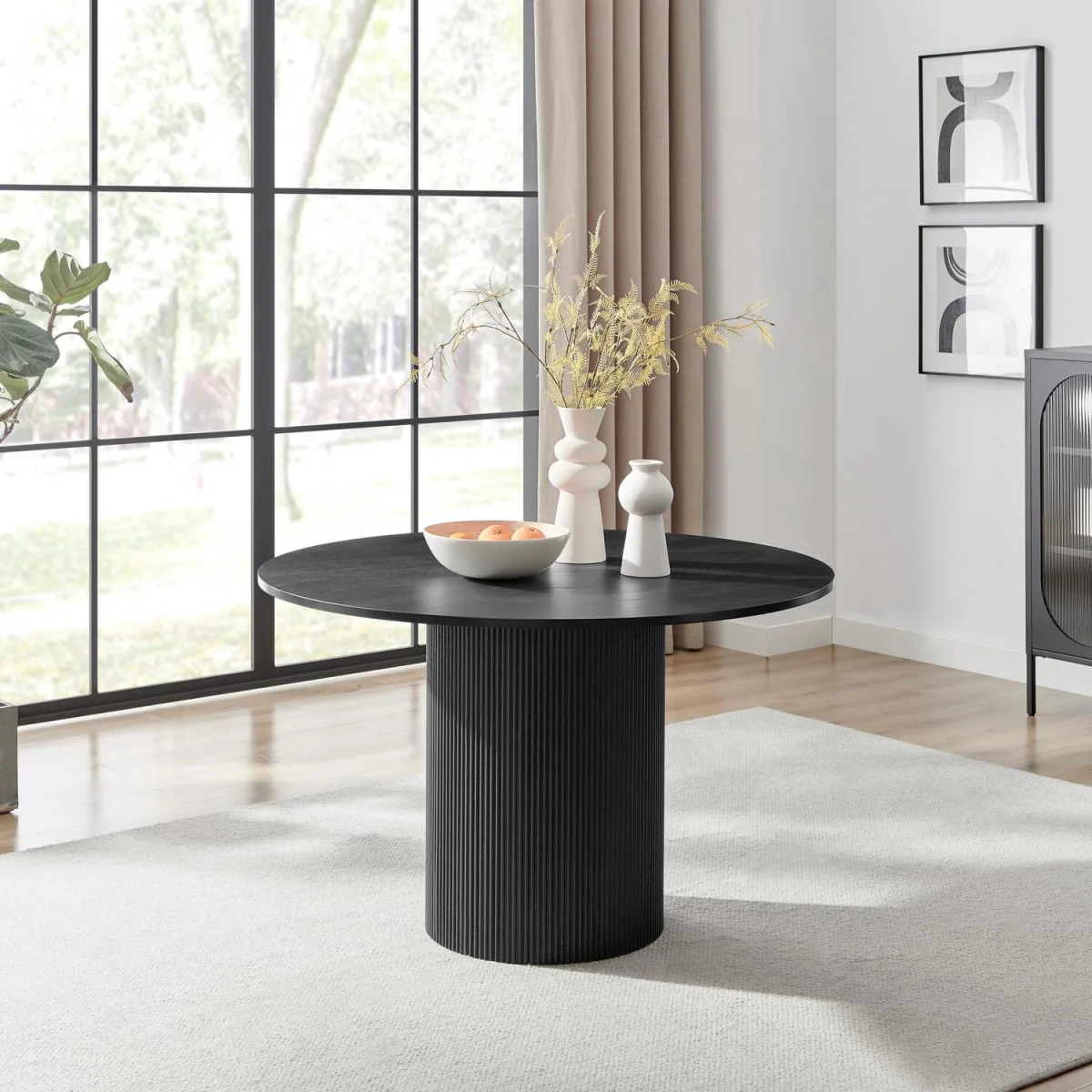 Penrose Round Black Wood Dining Table 4 Nella Chairs - Dusky Pink – image 2