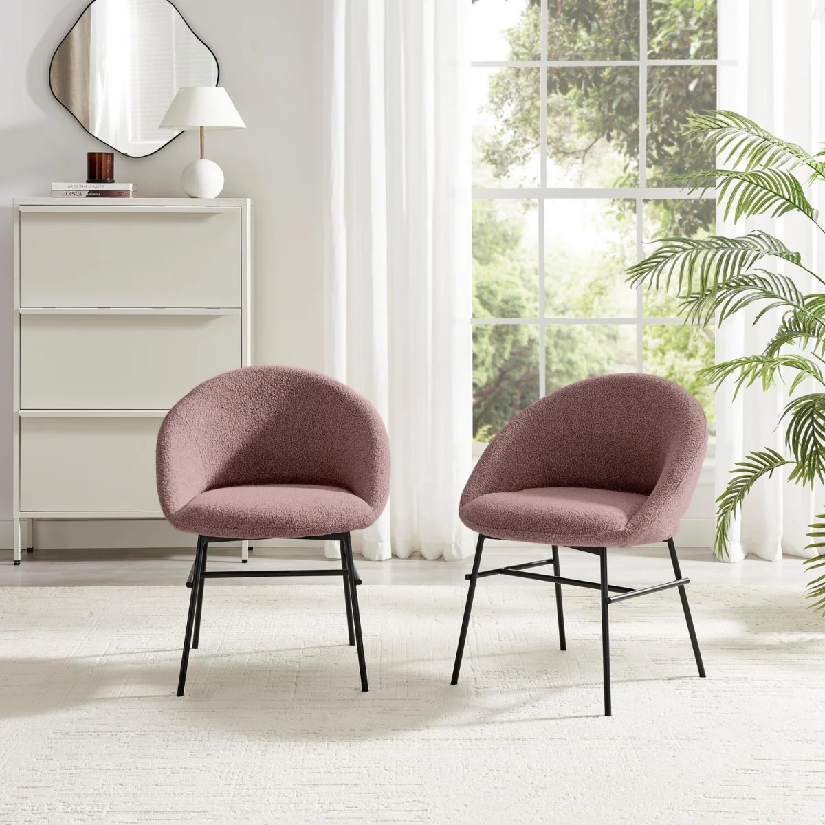Penrose Round Black Wood Dining Table 4 Nella Chairs - Dusky Pink – image 9