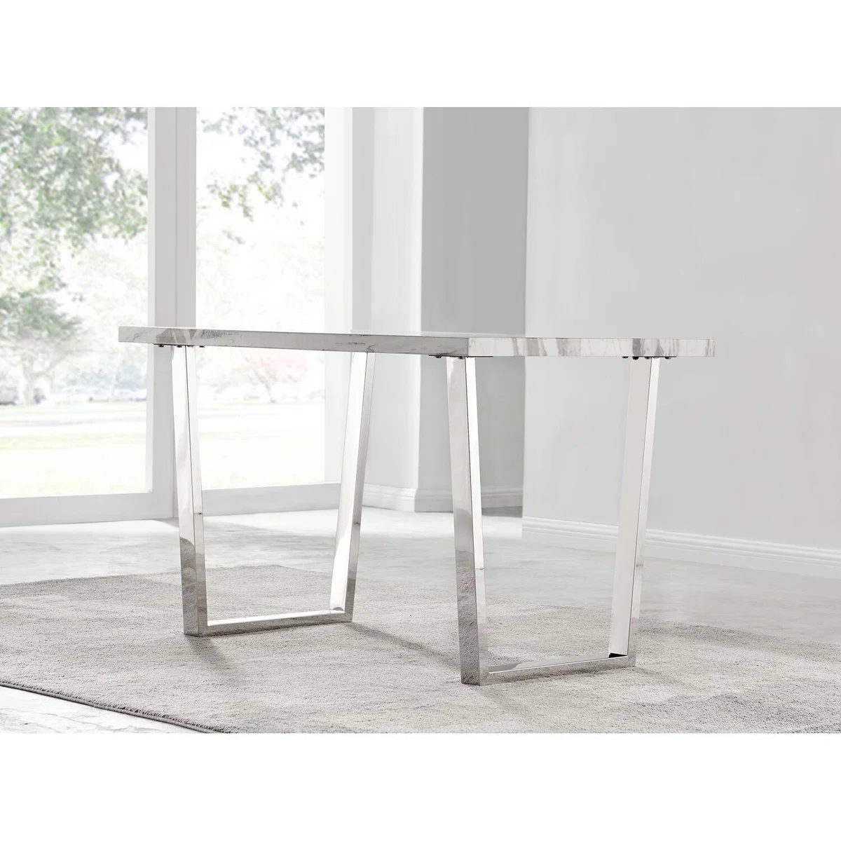 Kylo White Marble Effect Dining Table and 4 Pesaro Silver Leg Chairs - Navy – image 2