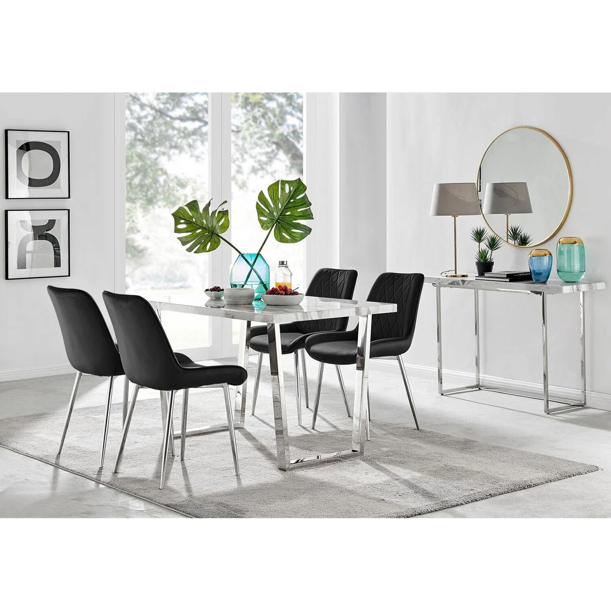 Kylo White Marble Effect Dining Table and 4 Pesaro Silver Leg Chairs - Navy – image 14