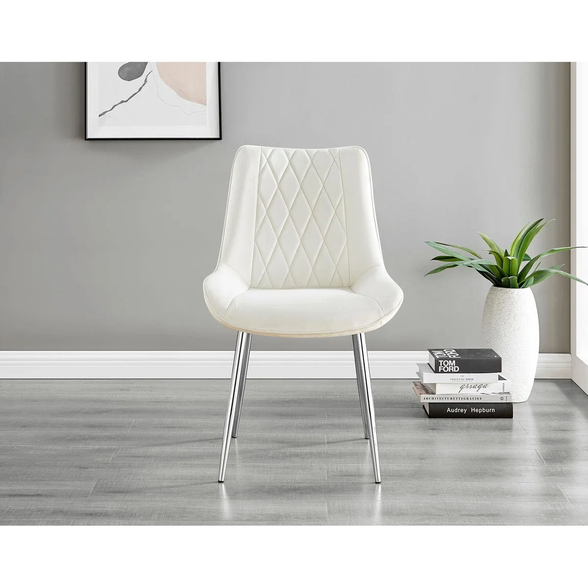 Kylo White Marble Effect Dining Table and 4 Pesaro Silver Leg Chairs - Navy – image 17