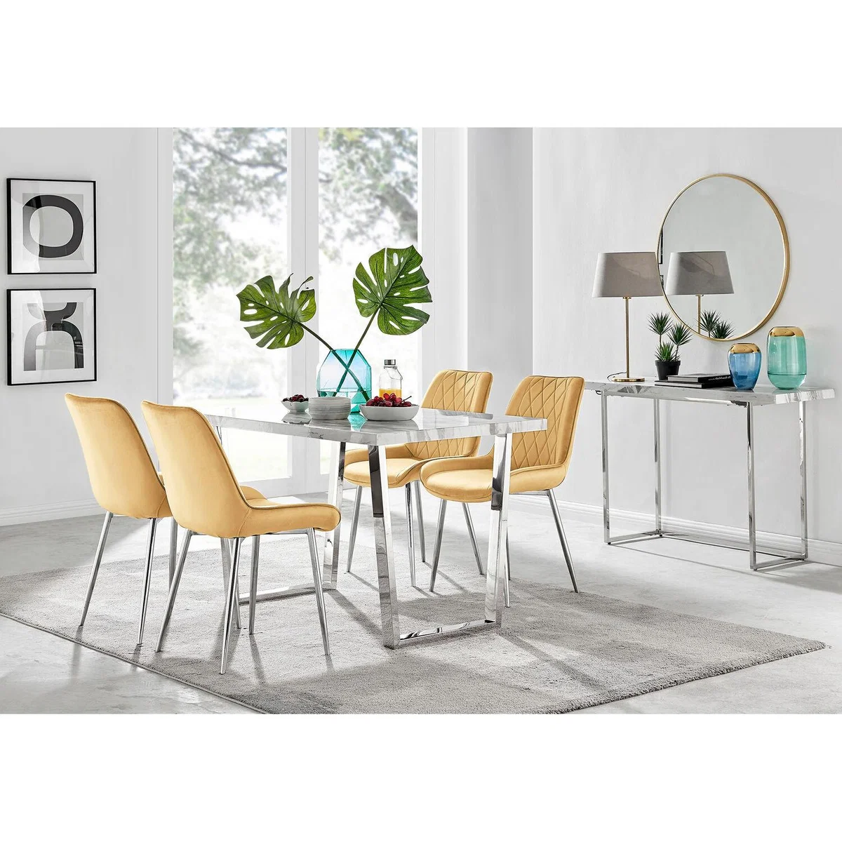 Kylo White Marble Effect Dining Table and 4 Pesaro Silver Leg Chairs - Navy – image 26