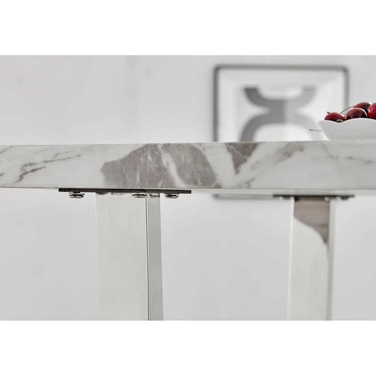 Kylo White Marble Effect Dining Table and 4 Pesaro Silver Leg Chairs - Navy – image 4