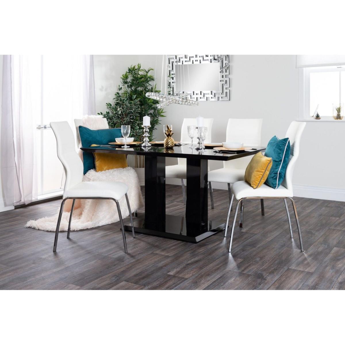 Imperia Black High Gloss Dining Table and 6 Luxury Andora Dining Chairs Set - White – image 2