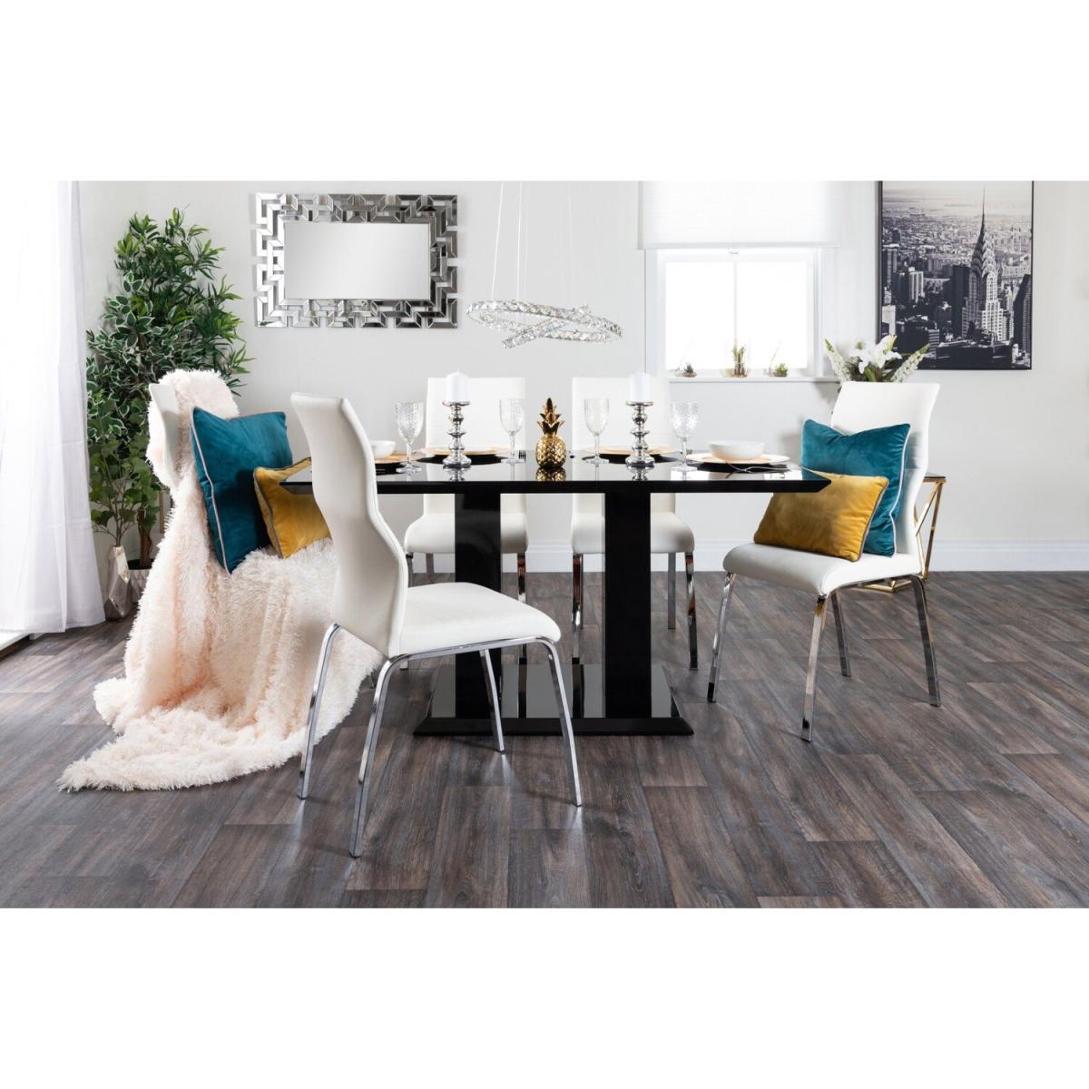 Imperia Black High Gloss Dining Table and 6 Luxury Andora Dining Chairs Set - White – image 16