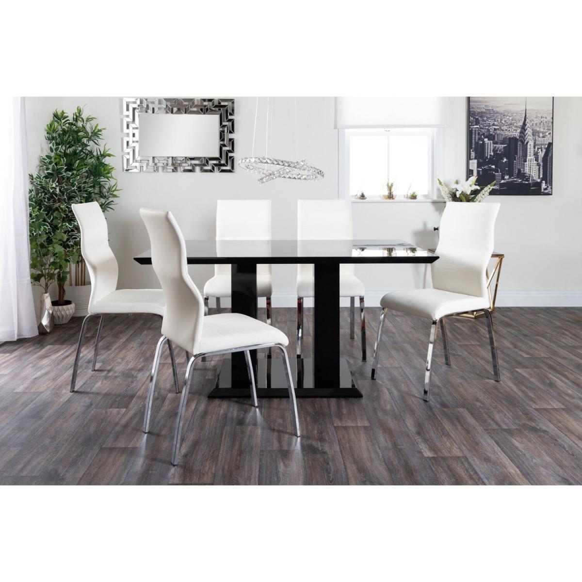 Imperia Black High Gloss Dining Table and 6 Luxury Andora Dining Chairs Set - White – image 3