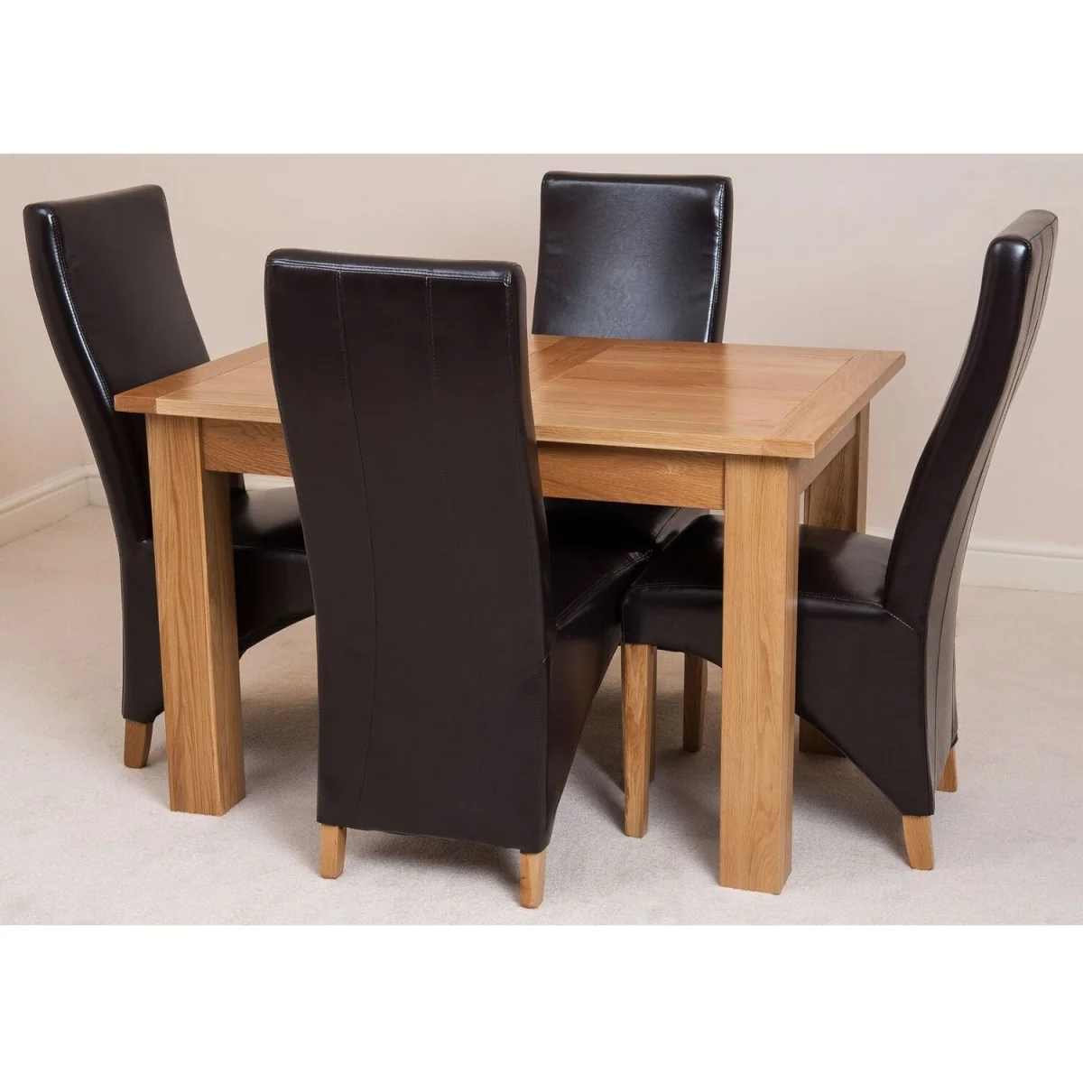 Hampton 120-160cm Oak Extending Dining Table and 4 Lola Leather Chairs - Black – image 11