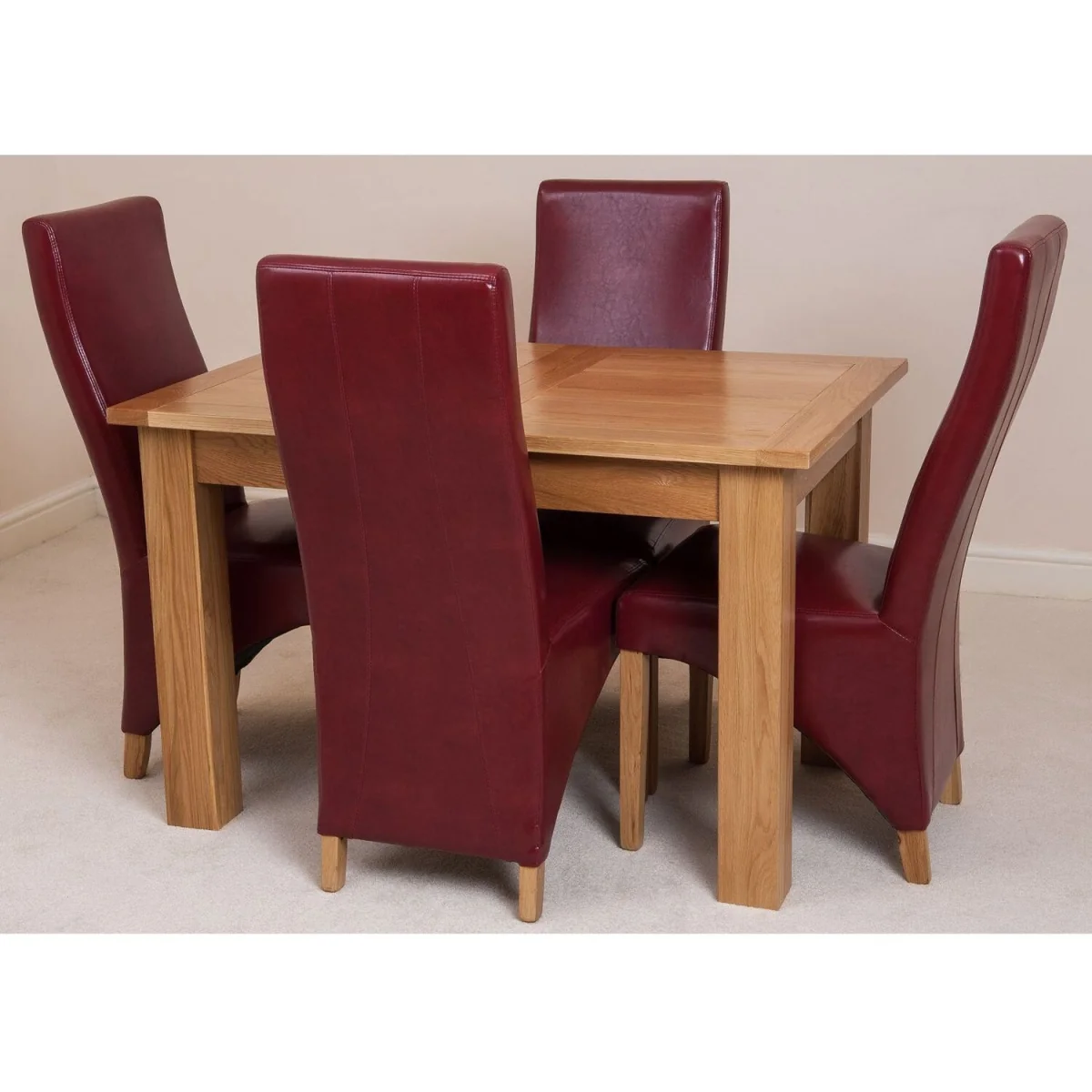 Hampton 120-160cm Oak Extending Dining Table and 4 Lola Leather Chairs - Black – image 18