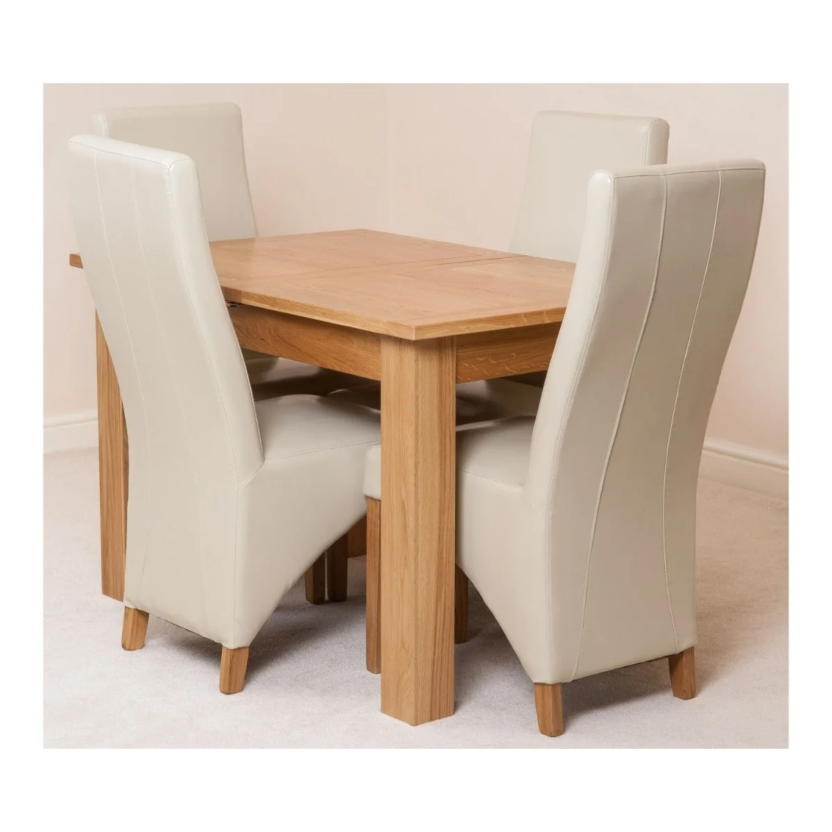 Hampton 120-160cm Oak Extending Dining Table and 4 Lola Leather Chairs - Black – image 27