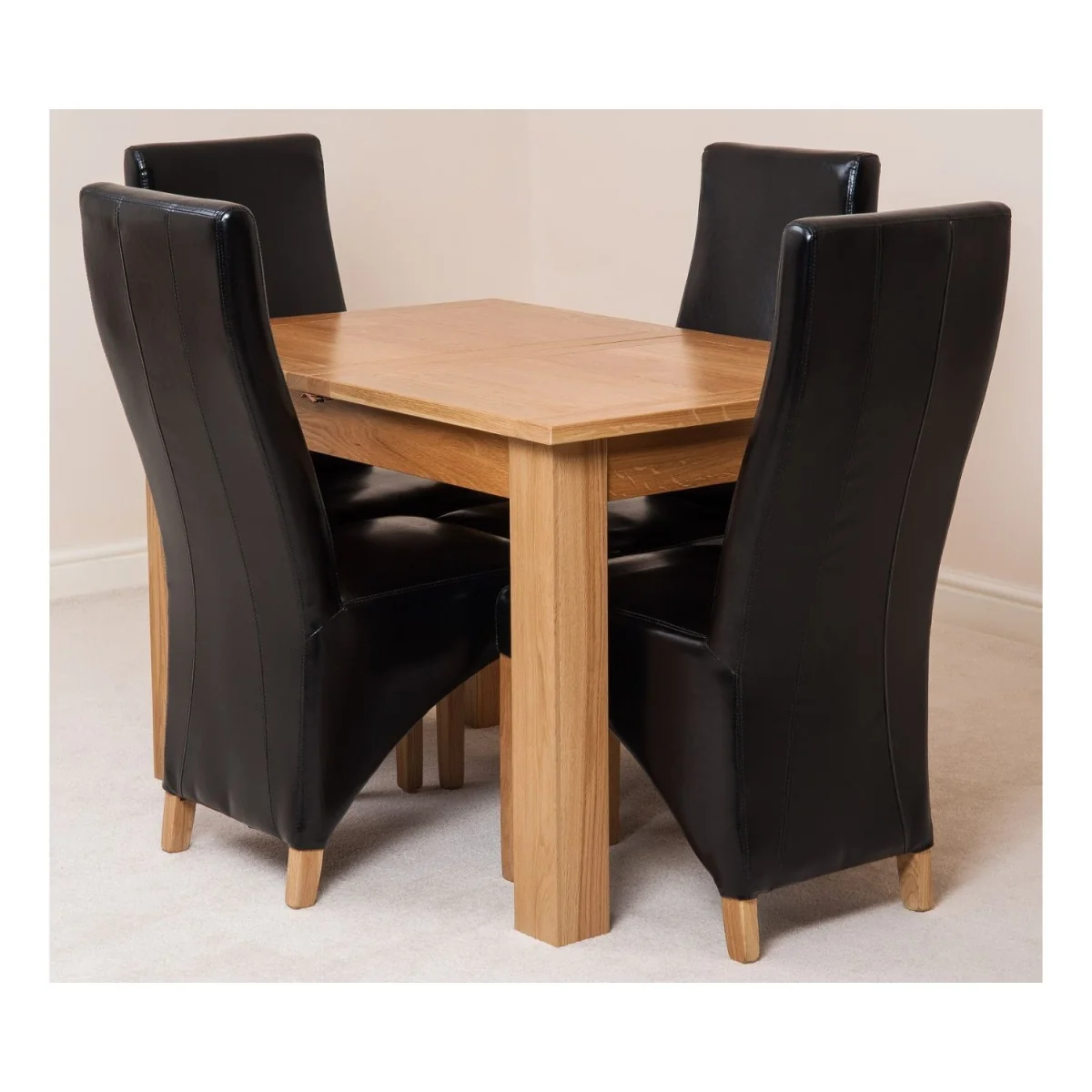 Hampton 120-160cm Oak Extending Dining Table and 4 Lola Leather Chairs - Black – image 32