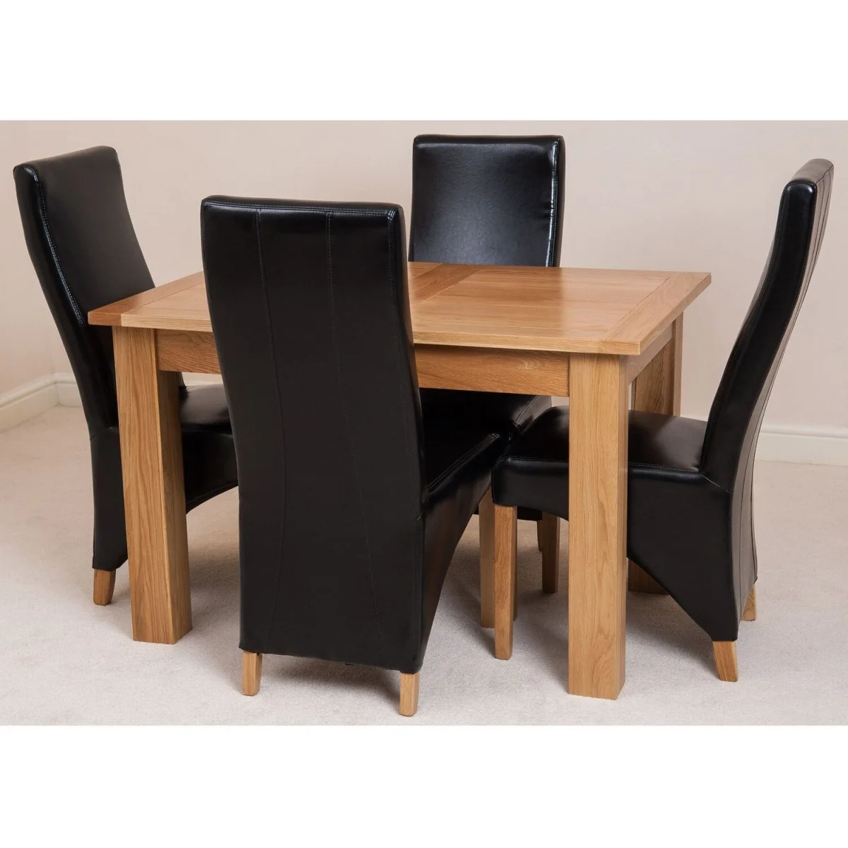Hampton 120-160cm Oak Extending Dining Table and 4 Lola Leather Chairs - Black – image 33