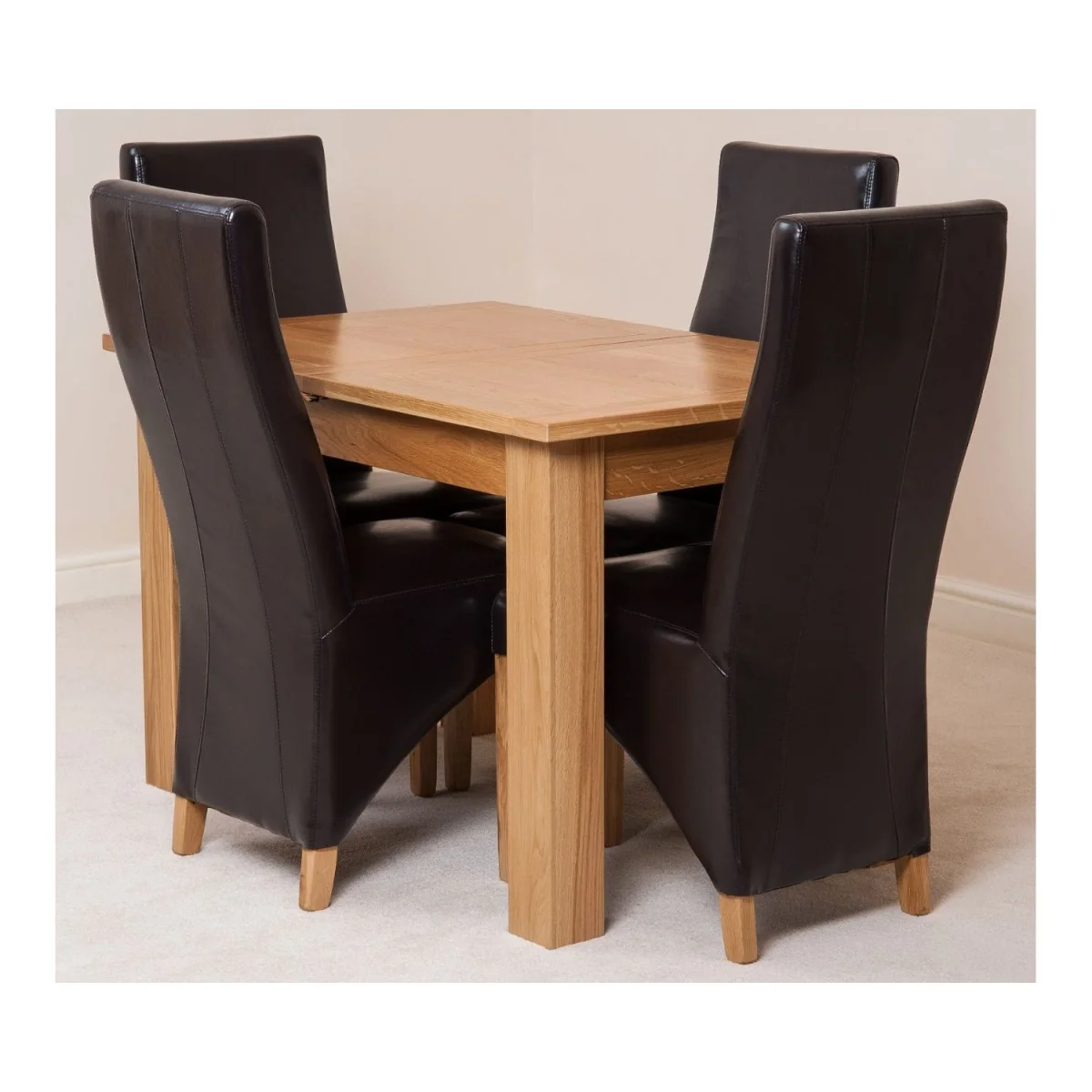 Hampton 120-160cm Oak Extending Dining Table and 4 Lola Leather Chairs - Black – image 10