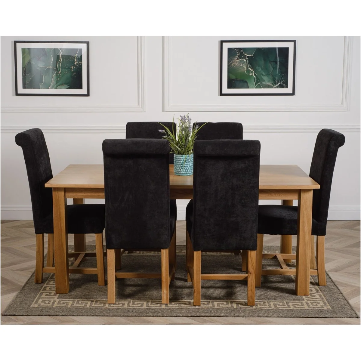 Oslo 180 x 90 cm Large Oak Dining Table and 6 Washington Fabric Chairs - Beige – image 12