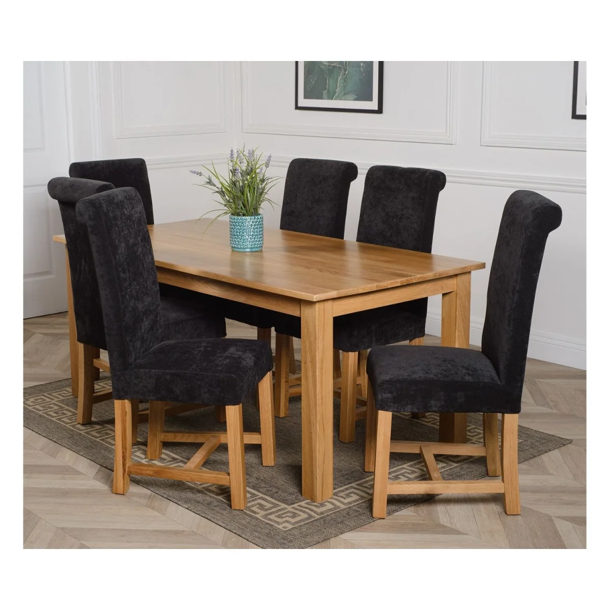 Oslo 180 x 90 cm Large Oak Dining Table and 6 Washington Fabric Chairs - Beige – image 13