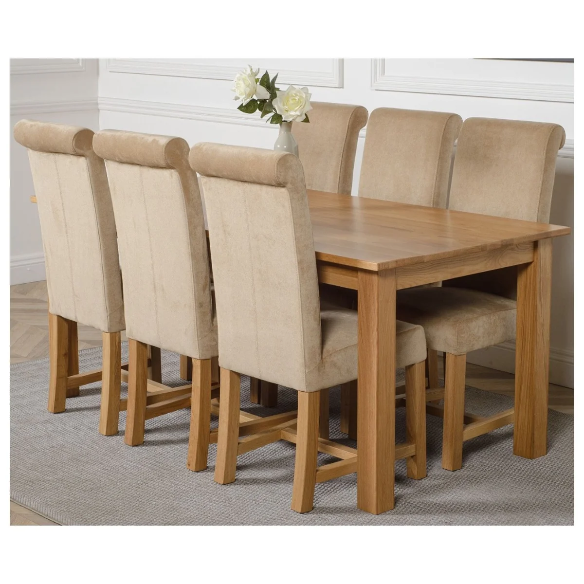 Oslo 180 x 90 cm Large Oak Dining Table and 6 Washington Fabric Chairs - Beige – image 18