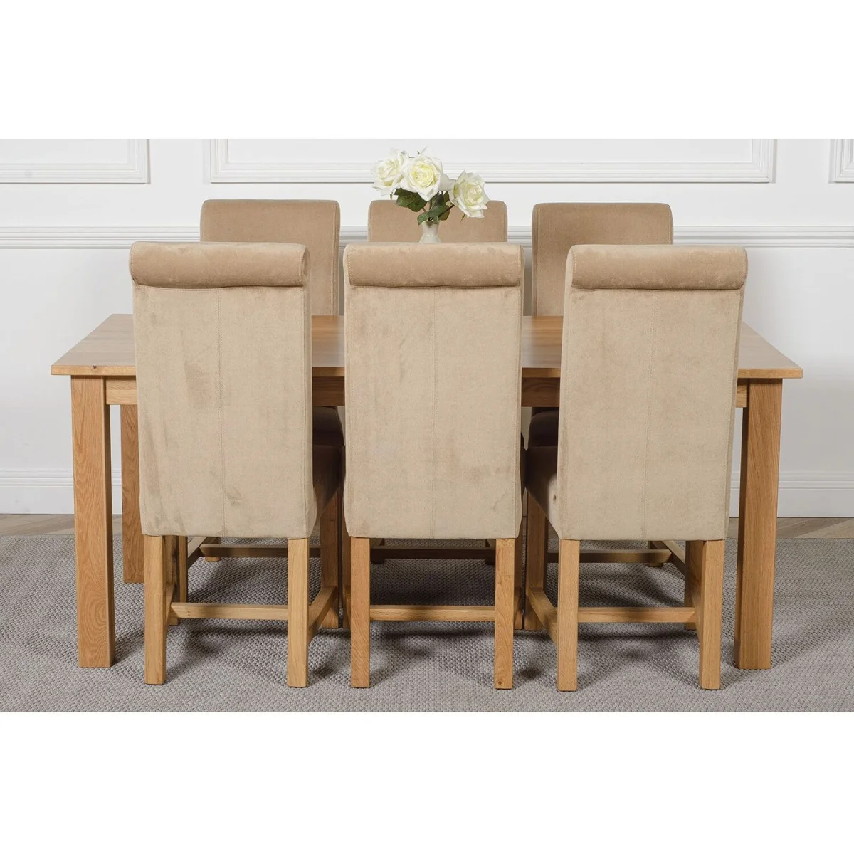Oslo 180 x 90 cm Large Oak Dining Table and 6 Washington Fabric Chairs - Beige – image 19