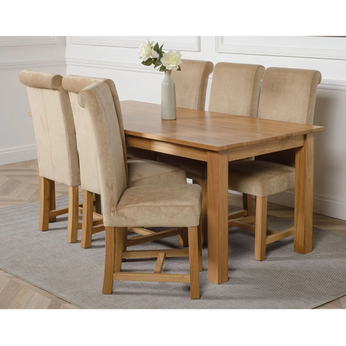 Oslo 180 x 90 cm Large Oak Dining Table and 6 Washington Fabric Chairs - Beige – image 20