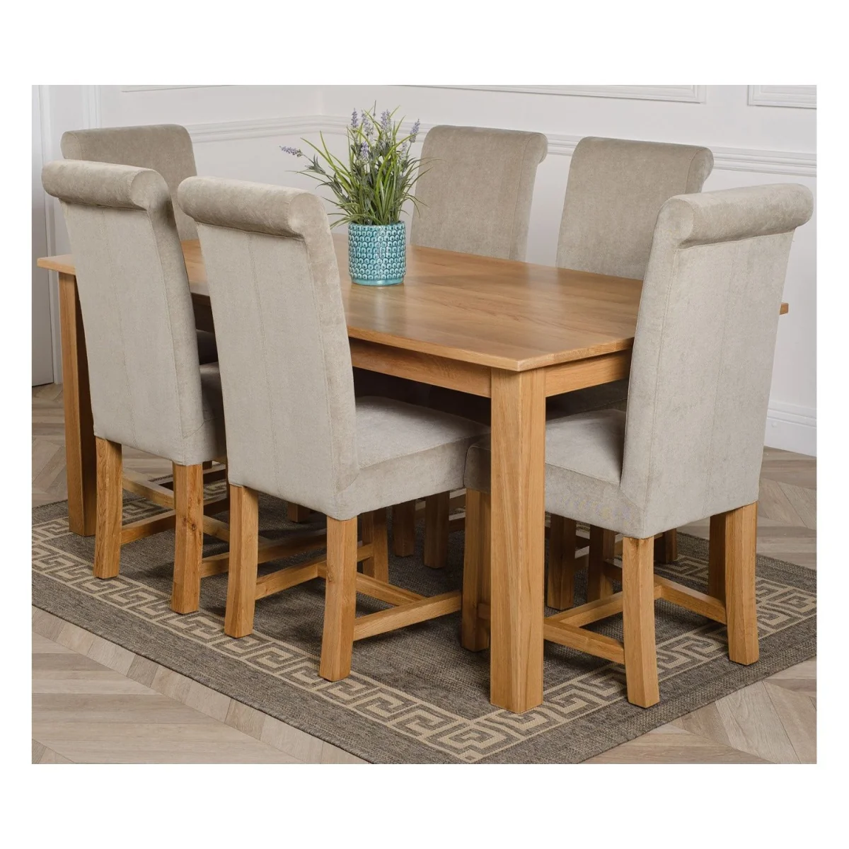 Oslo 180 x 90 cm Large Oak Dining Table and 6 Washington Fabric Chairs - Beige – image 25