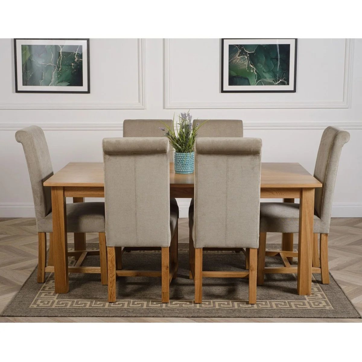 Oslo 180 x 90 cm Large Oak Dining Table and 6 Washington Fabric Chairs - Beige – image 26