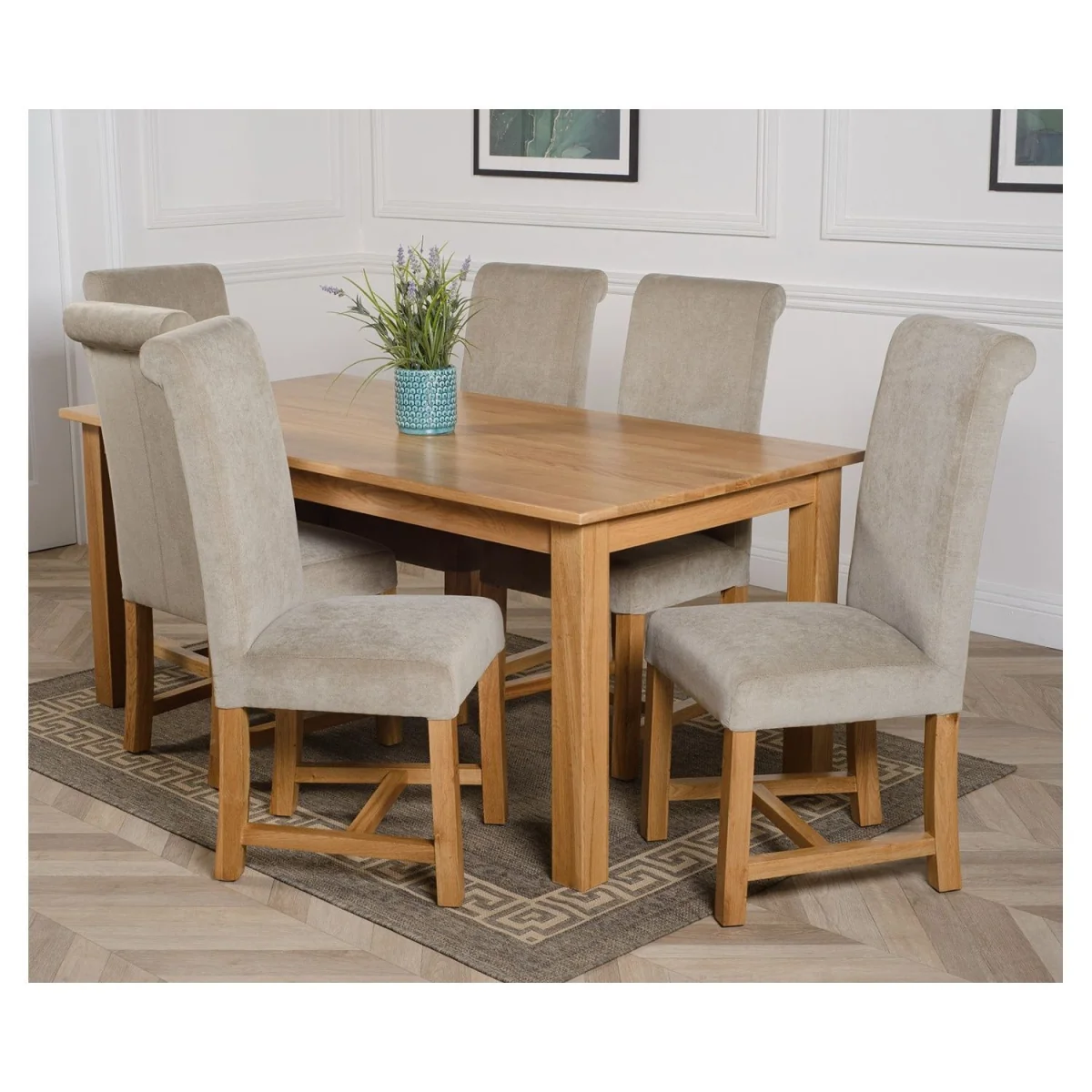 Oslo 180 x 90 cm Large Oak Dining Table and 6 Washington Fabric Chairs - Beige – image 27